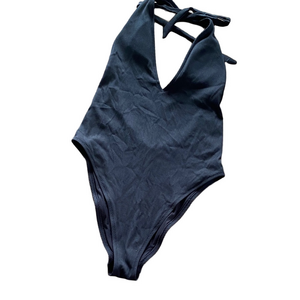 aerie black Ribbed One-Piece halter Swimsuit
